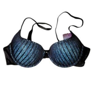 Hers by Herman Blue & Black Lace Bra Sz 36B